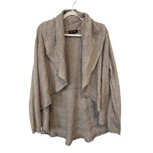 Sisters Open Front Cardigan Sweater Size Small Long Sleeve Ribbed Knit Beige Tan